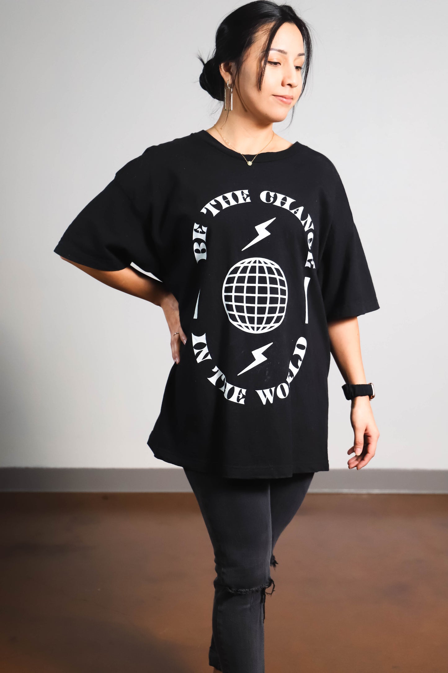 Be the Change in the World - Black Oversized Tee